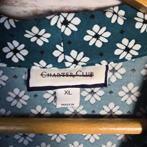 Charter Club Floral Print Classic Blouse XL | Teal Green V-Neck 3/4 Sleeve - Picture 4 of 4